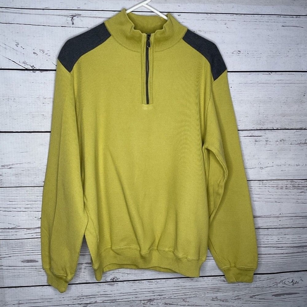 St. Croix Fashion Fit Lemon Yellow 1/4 Zip MockNeck Sweater Men L USA